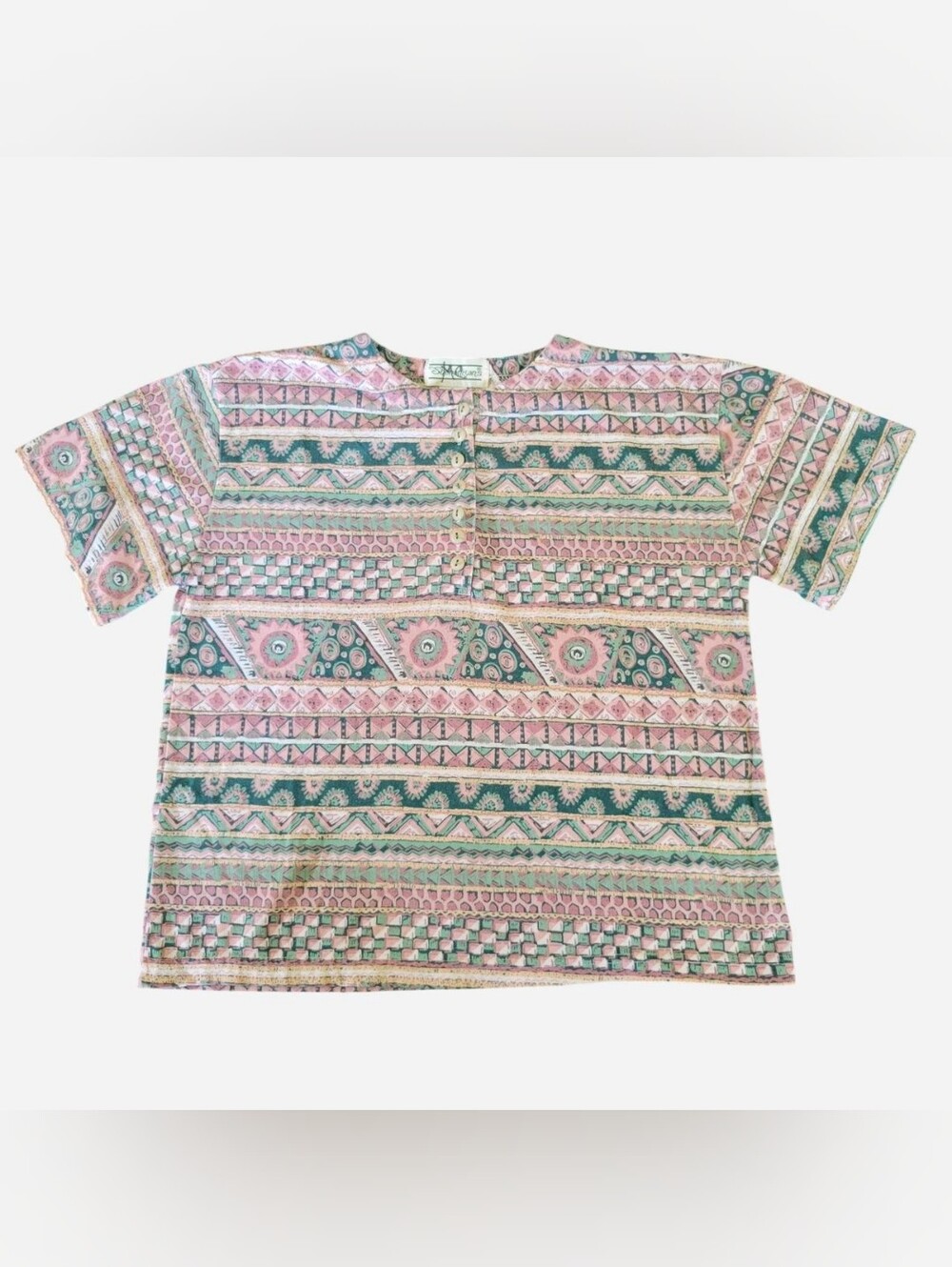 Shenanigans | Vintage Multicolor Aztec Print Henley Tee